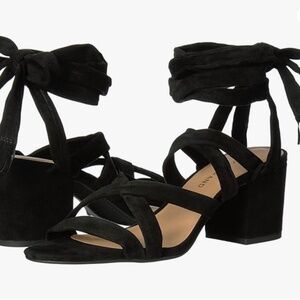 Black Suede Ankle Wrap Sandal Heels Women's Size 7